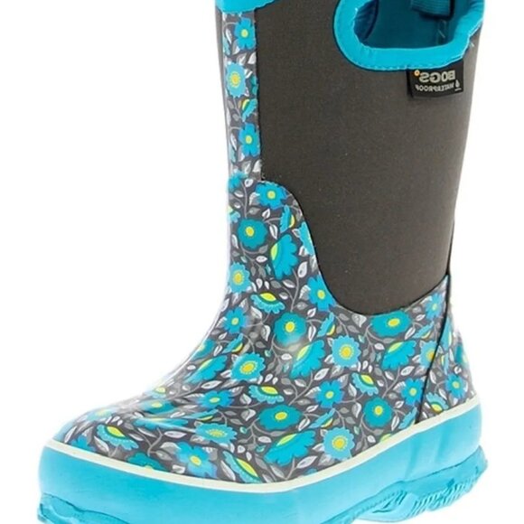 Bogs Girls Youth 3 Blue Sweet Pea Classic Pull-on Rubber Winter Snow Boots - Picture 1 of 12